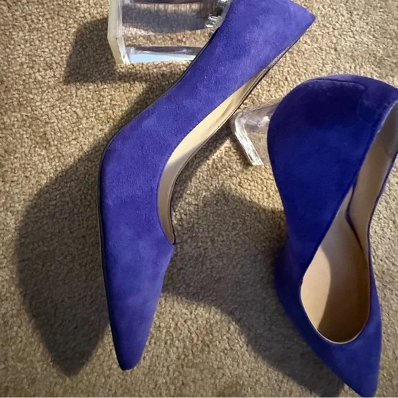 Marc Fisher 3in Purple Suede Clear Block Heels - Picture 3 of 4